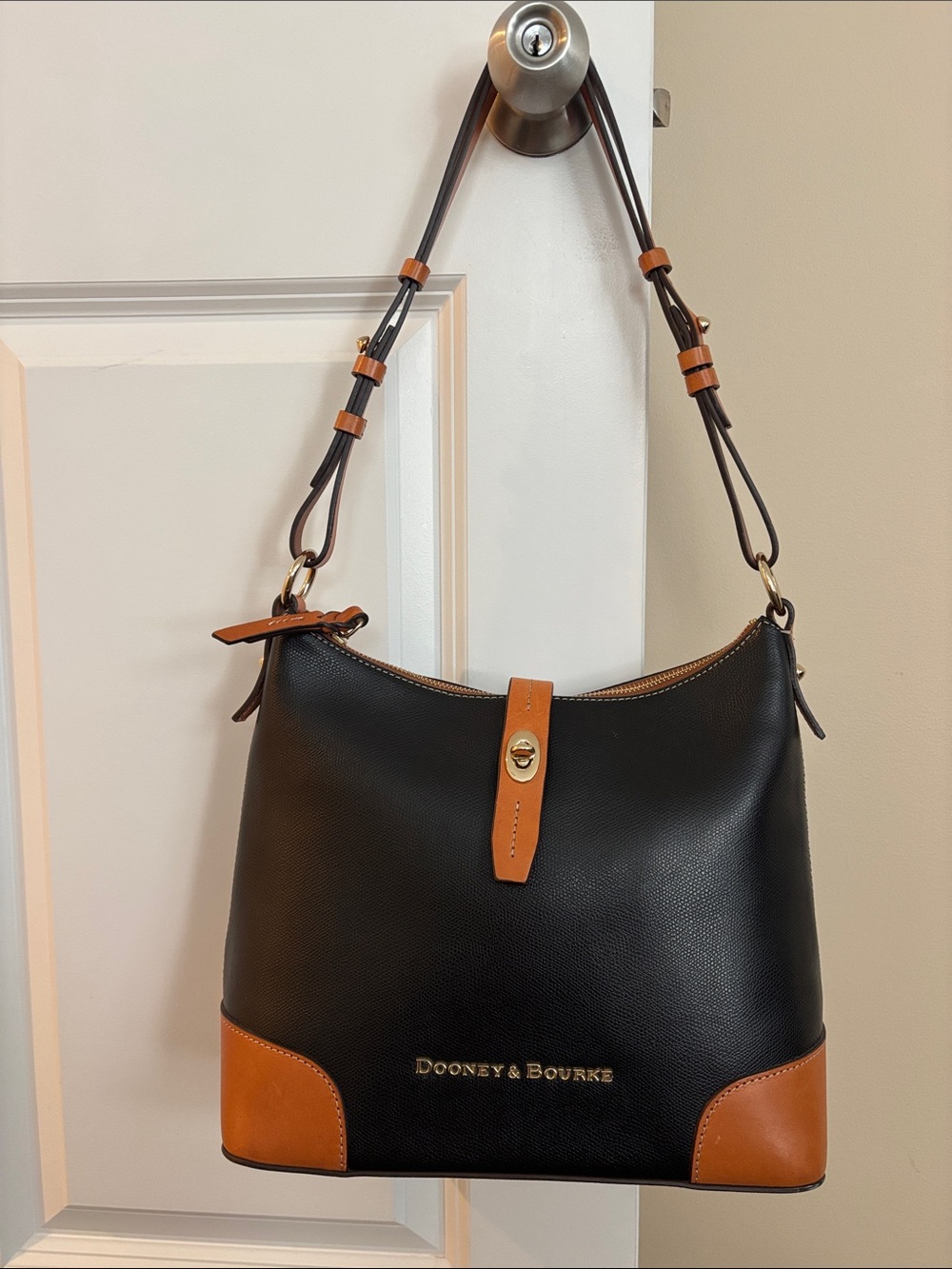 Dooney & Bourke Black and Tan Leather Shoulder Bag
